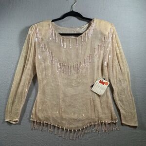 100% Silk Embellished Top • J.K. Laing • Black Size M.